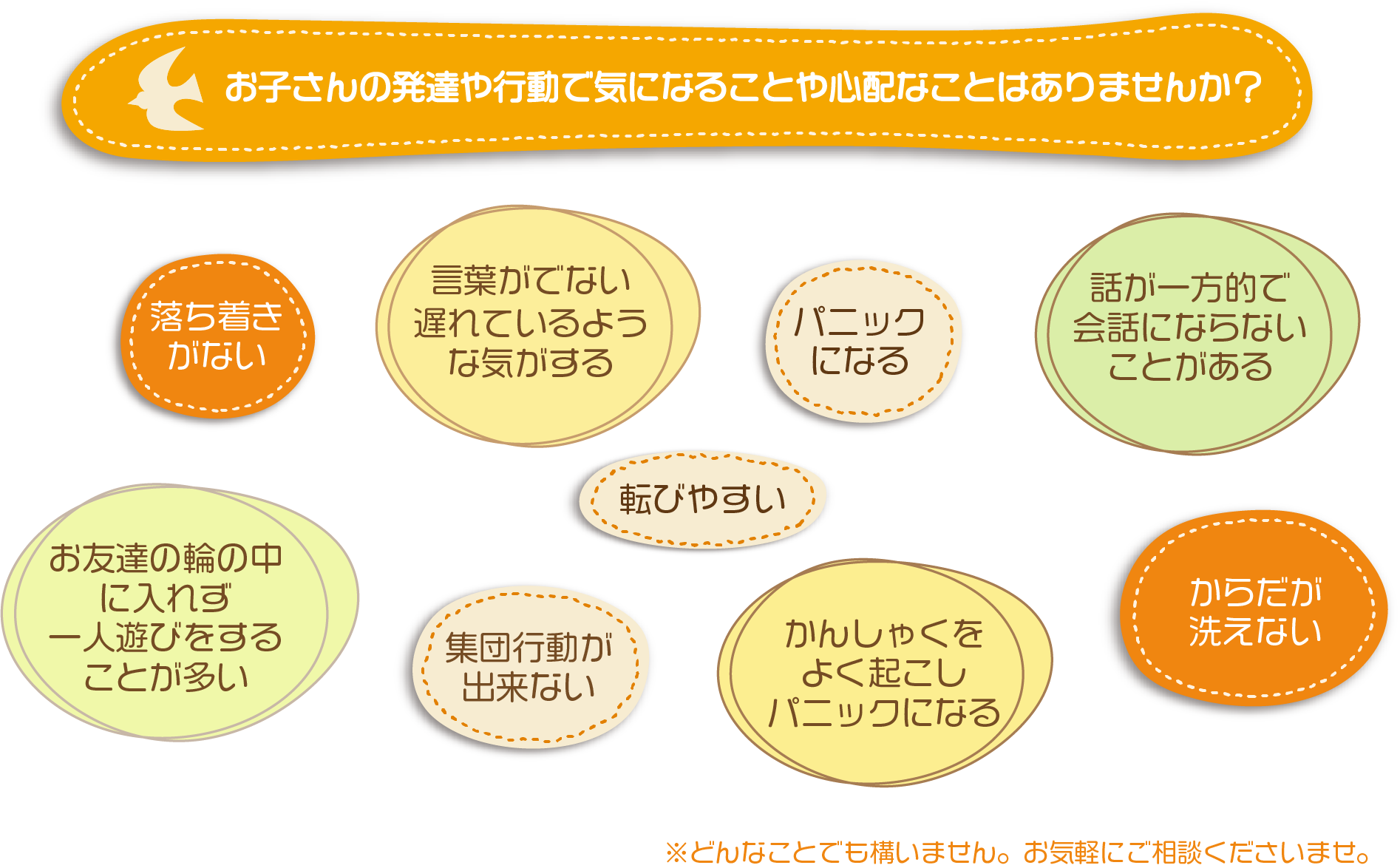 お子さんの発達や行動で気になることや心配なことはありませんか？